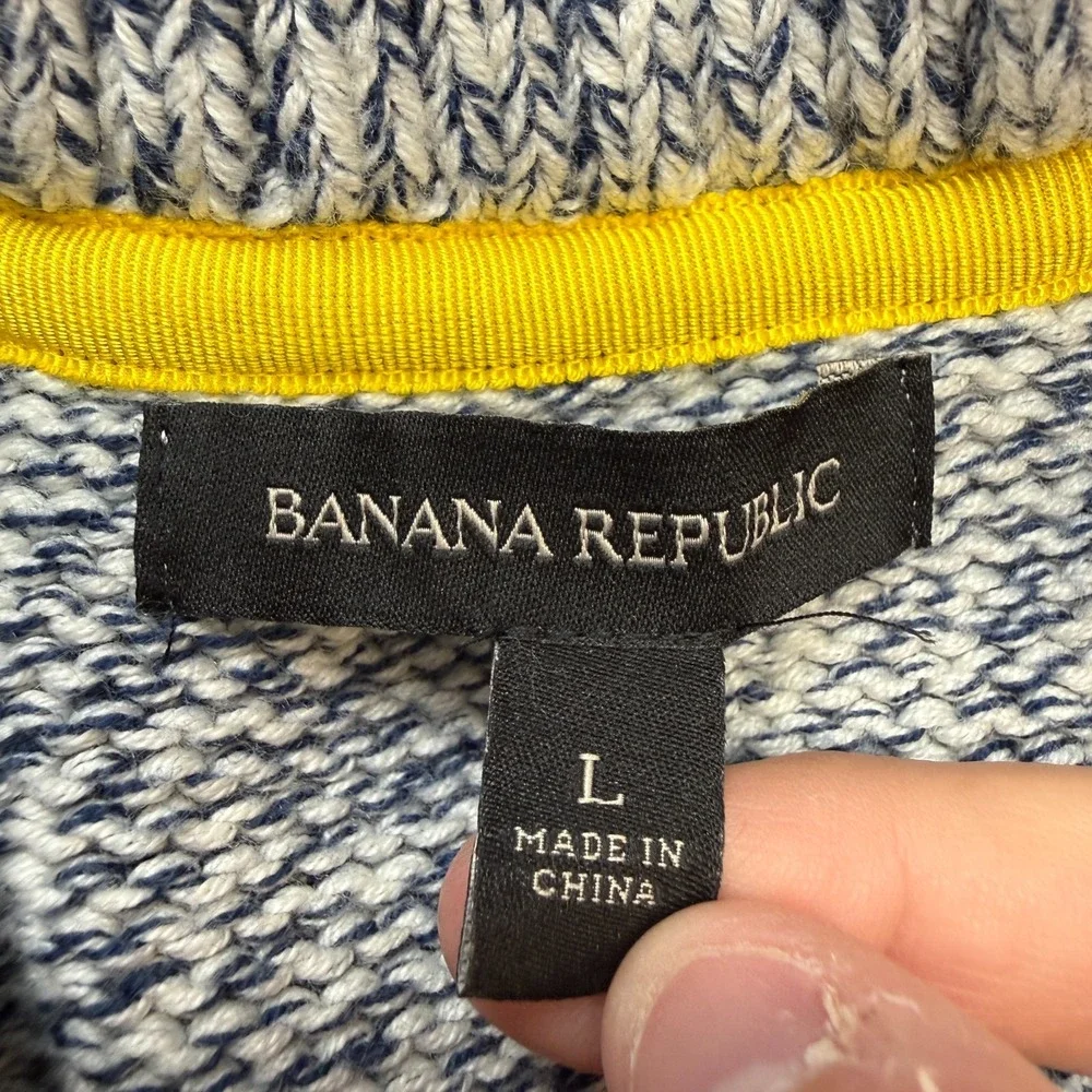 Banana Republic Sweater Mens Large Shawl Collar Toggle Marled Blue Fisherman